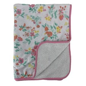 Carters‎ White Pink Trim Yellow Orange Green Floral Sherpa Baby Blanket